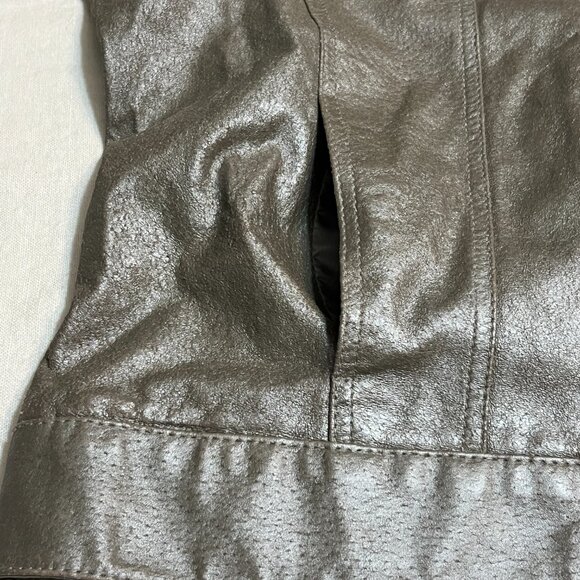 Metrostyle Women’s Metallic Gray Genuine Leather Jacket Size 14 Snap Button Moto - Picture 4 of 13